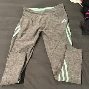 Adidas Kids Leggings in Gray with Light Blue Stripes
